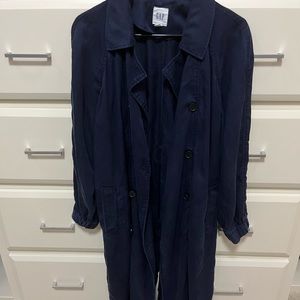 Trench coat. Navy blue. Gap brand. Size small. With belt
